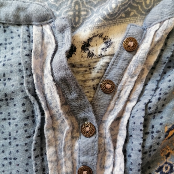 Lucky Brand Tunic Long Sleeve Boho Peasant Blouse Blue/Yellow Size L - Picture 14 of 14